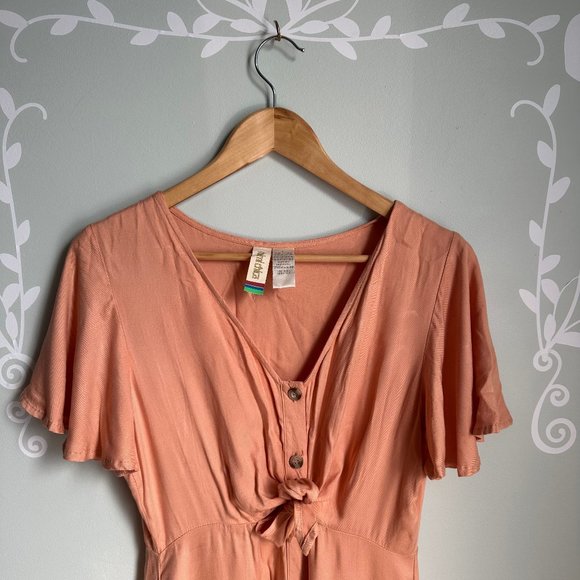 Mimi Chica Cut Out Tie Midi Dress Button Down Size M - Picture 2 of 5